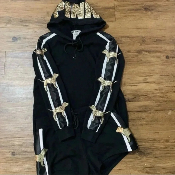 VICTORIA’S SECRET PINK BLING TUNIC HOODIE/ SHORTS OUTFIT SET S - Picture 2 of 15